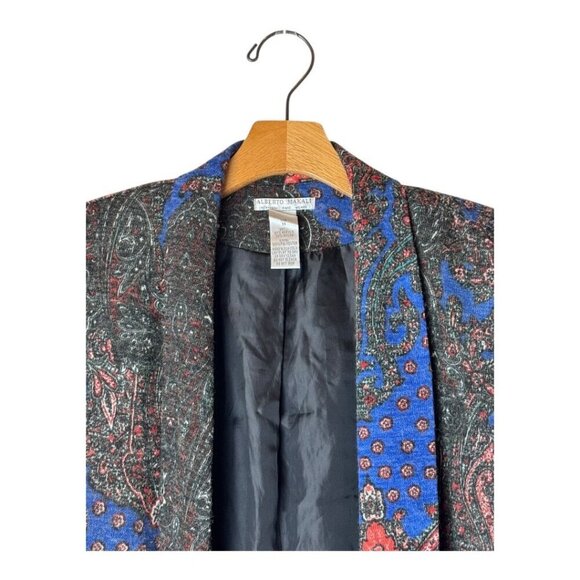 Alberto Makali Blazer‎ Women Medium Blue Paisley Shawl Collar Open Jacket Italy - Picture 3 of 8